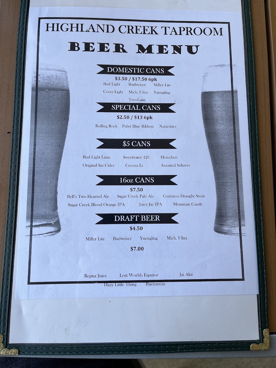 Highland Creek Restaurant Menu 1