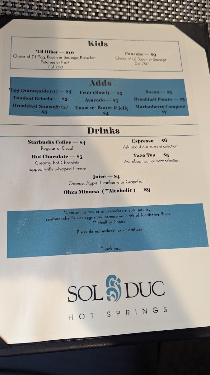 The Springs Restaurant at Sol Duc Hot Springs Menu 4