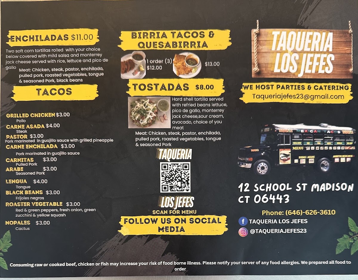 Taqueria Los jefes food truck Menu 2
